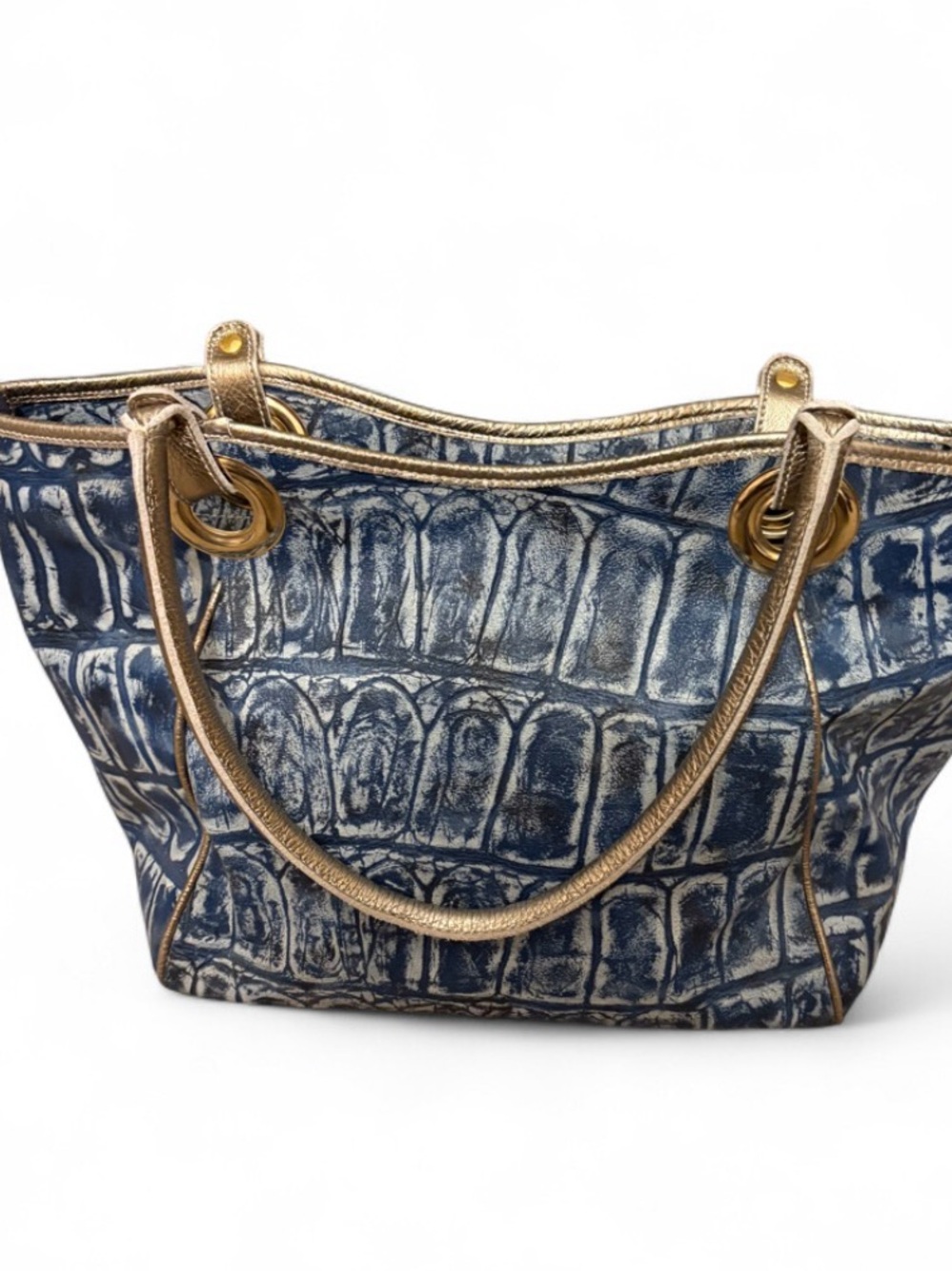 Arcadia Blue Croc-Embossed Tote Bag